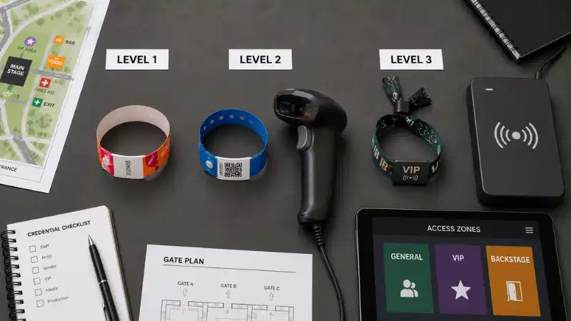 Comparison of Level 1 paper, Level 2 barcode and Level 3 RFID event wristband security configurations Comparison of Level 1 paper, Level 2 barcode and Level 3 RFID event wristband security configurations